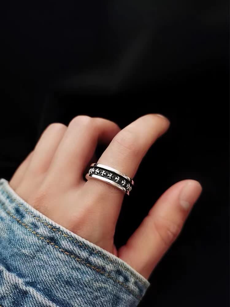 Chrome Hearts 925 Sterling Silver Ring with Leaf Pattern
